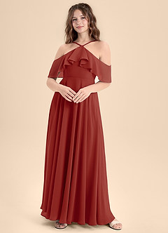Azazie Tessabelle Junior Terracotta A-Line Off the Shoulder Chiffon Dress image1