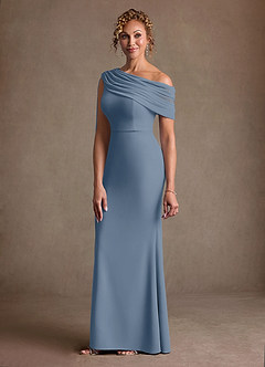 Azazie Bassi Mère de la mariée Robes Robe Sirène en Maille Épaule décolletée Bleu Poussiéreux image5