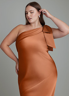 Azazie Yuanna Bridesmaid Dresses Copper Mermaid One Shoulder Stretch Satin Dress image10