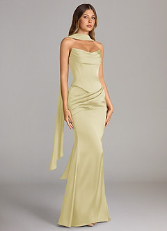 Azazie Sorrel Jurken voor bruidsmeisjes Converteerbaar Jurk van Stretch Satijn met Zeemeermin Strapless Citroensorbet image3