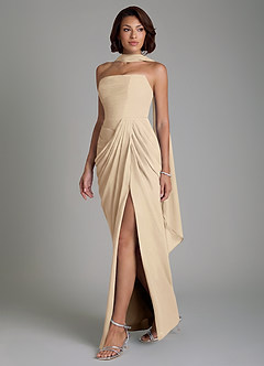Azazie Nyra Bridesmaid Dresses Champagne Sheath Corset Chiffon Dress image3