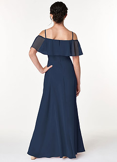 Azazie Maggie Junior Dark Navy A-Line Off the Shoulder Chiffon Dress image2
