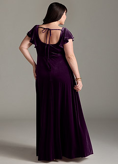 Azazie Bondi Bridesmaid Dresses Grape A-Line Side Slit Velvet Dress image8
