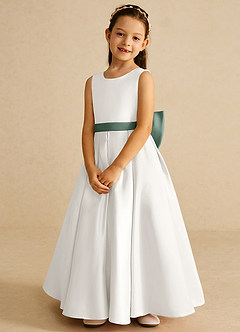 Azazie Pipsy Flower Girl Dresses Ivory Eucalyptus A-Line Bow Matte Satin Dress image4