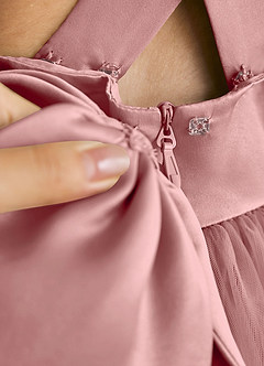 Azazie Peanut Flower Girl Dresses Dusty Rose A-Line Strap Tulle Dress image6