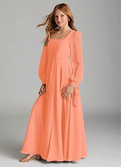 Azazie Leonia Junior A-Linie mit Taschen Chiffon Kleid Sonnenuntergang image4