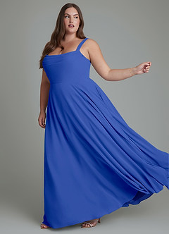 Azazie Shaude Bridesmaid Dresses Royal Blue A-Line Pleated Chiffon Dress image10
