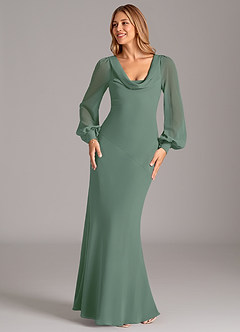 Azazie Jaxine Bridesmaid Dresses Eucalyptus Mermaid Long Sleeve Chiffon Dress image4