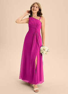 Azazie Brooke Junior Jurk van Chiffon met A-Lijn Zijsplit Fuchsia image3