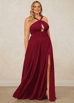 Christian Siriano Bridal for Azazie 1009 Brautjungfernkleider A-Linie Plissee Chiffon Kleid Burgunderrot image12
