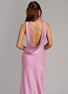Azazie Cheryl Vestidos de damas de honor Vestido de Rosa Caramelo de Satén Elástico de Corte Sirena image2