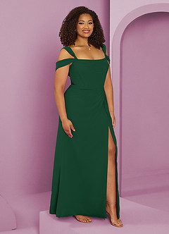 Barbie ♥ Azazie Robes de demoiselle d'honneur Robe Trapèze en Mousseline de soie Épaule décolletée Vert Foncé image4