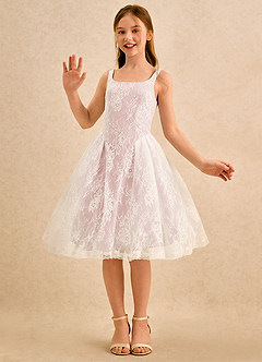 Azazie Cubbie Girls Formal Abiti da Ragazza di Fiori Abito A-Line in Pizzo Rosa Cipria image5
