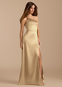 Azazie Trina Jurken voor bruidsmeisjes Jurk van Metaalachtig Satijn met A-Lijn One-Shoulder Champagne image4