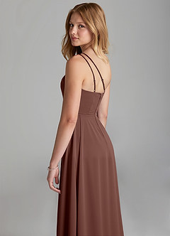 Azazie Maron Junior A-Linie Plissee Stretch-Satin Kleid Espresso image2
