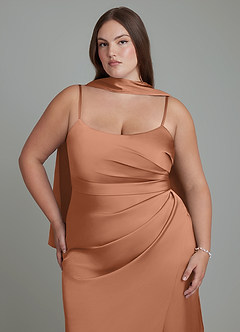 Azazie Calandra Bridesmaid Dresses Bronzer Sheath Pleated Stretch Satin Dress image8