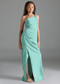 Azazie Eren Junior Etui Plissee Stretch-Satin Kleid Aqua image4