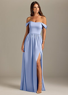 Azazie Calianna Bridesmaid Dresses Ice A-Line Off the Shoulder Stretch Satin Convertible Dress image1