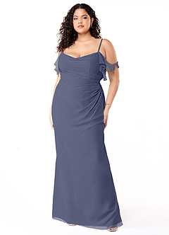 Azazie Emeralda Bridesmaid Dresses Stormy Sheath Off the Shoulder Chiffon Dress image7