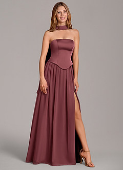 Azazie Cadence Suknie dla druhen Linia A Gorset Satyna elastyczna Do ziemi Sukienka image1