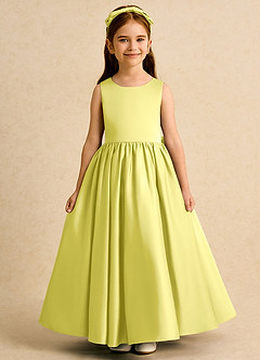 Azazie Nellia Blumenmädchenkleider A-Linie Schleifen Matte Satin Kleid Kanarienvogel image2