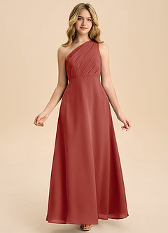 Azazie Phaedra Junior Jurk van Chiffon met A-Lijn Geplooid Terracotta image7