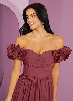 Barbie ♥ Azazie Bridesmaid Dresses Merlot A-Line Off the Shoulder Chiffon Convertible Dress image9