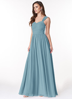 Azazie Zapheira Vestidos de damas de honor Vestido de Azul Malhumorado de Gasa de Corte en A con Volante image3