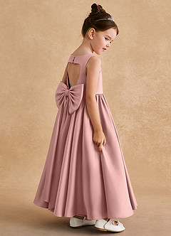 Azazie Bettie Flower Girl Dresses Rose Gold A-Line Bow Matte Satin Dress image5