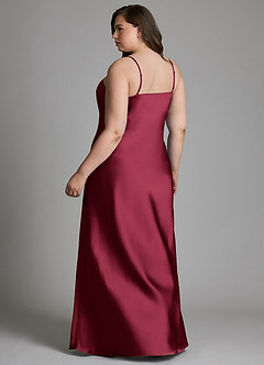 Azazie Jaleesa Bridesmaid Dresses Burgundy Sheath High Neck Stretch Satin Dress image2