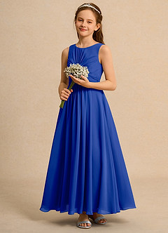Azazie Ducky Junior Formal Flower Girl Dresses Royal Blue A-Line Pleated Chiffon Dress image6