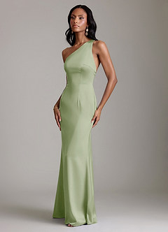 Azazie Voni Robes de demoiselle d'honneur Robe Sirène en Satin extensible Une épaule Vert Sauge image6