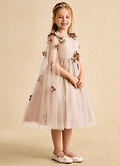 Azazie Staria Blumenmädchenkleider Ballkleid Gestreift Tüll Kleid Englisches Rosa image8