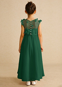 Azazie Arlo vestidos de niña de las flores Vestido de Verde Oscuro de Gasa de Corte En A con Lazo image5
