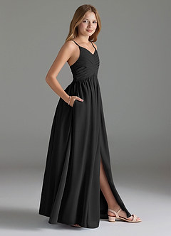 Azazie Alia Junior Black A-Line Pleated Chiffon Dress image3