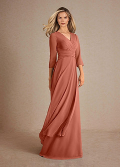 Azazie Mayfield Vestidos para mãe da noiva Vestido Argila de Chiffon de Linha A com Plissado image2