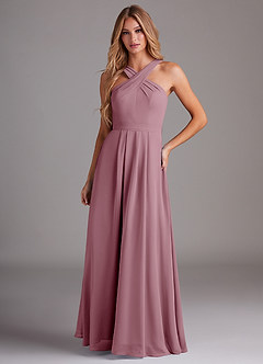 Azazie Dixie Bridesmaid Dresses Vintage Mauve A-Line Halter Pleated Chiffon Dress image1