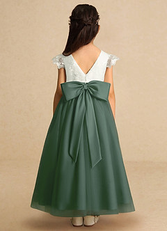 Azazie Pookie Flower Girl Dresses Eucalyptus A-Line Lace Tulle Dress image5