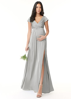Azazie Allessia Maternity Bridesmaid Dresses A-Line Pleated Stretch Satin Floor-Length Dress image1