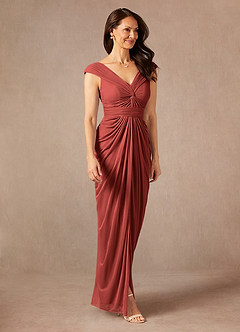 Azazie Lisolette Mother of the Bride Dresses Terracotta Sheath Pleated Mesh Dress image5