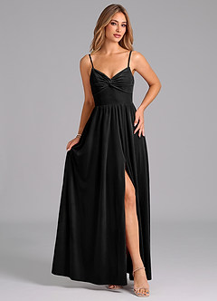 Azazie Zeya Bridesmaid Dresses Black A-Line Pleated Velvet Dress image4