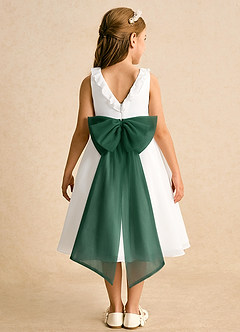 Azazie Dani Abiti da Ragazza di Fiori Abito A-Line in Chiffon Fiocco Avorio Verde Scuro image7