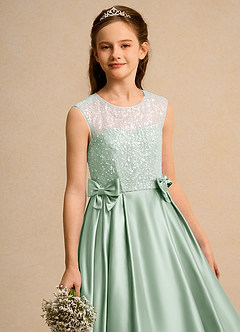 Azazie Candy Girl Jurken voor bloemenmeisjes Baljurk Jurk van Mat Satijn Boog Agave image2