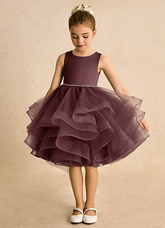 Azazie Tinie Blumenmädchenkleider Ballkleid Schleifen Tüll Kleid Sangria image5
