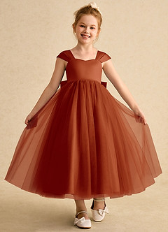 Azazie Chickadee Flower Girl Dresses Paprika Ball-Gown Sweetheart Neckline Matte Satin Dress image4