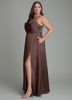 Azazie Sarella Bridesmaid Dresses Ganache A-Line Pleated Stretch Satin Dress image11