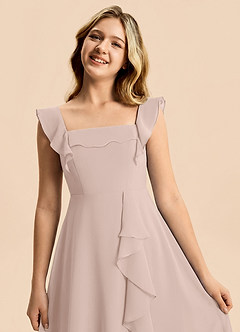 Azazie Nori Junior A-Linie Gestreift Chiffon Kleid Englisches Rosa image7