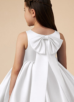 Azazie Bo Peep Flower Girl Dresses White A-Line Bow Matte Satin Dress image5
