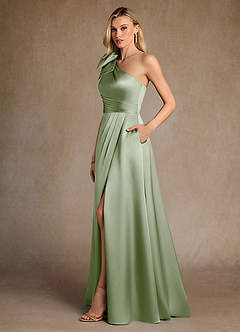 Azazie Easton Abiti per la Madre della Sposa Abito A-Line in Raso Elasticizzato Monospalla Verde Salvia image2