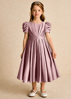 Azazie Miriam Flower Girl Dresses Dusty Rose Ball-Gown Pleated Matte Satin Dress image4